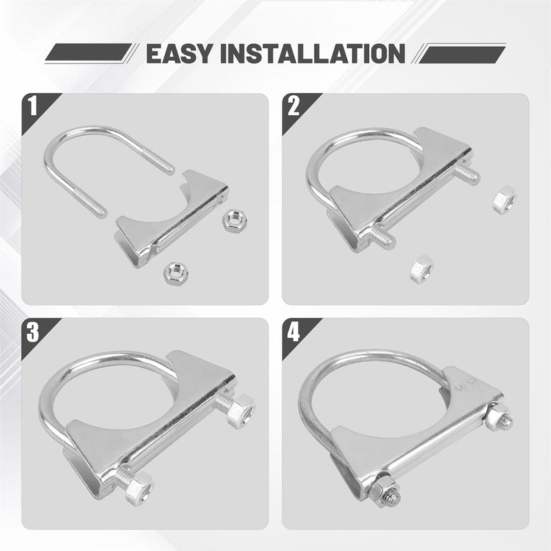 GESEXI 2.5" U-shaped Exhaust Pipe Clamp Mild Steel Muffler Exhaust Clamps with Anti-Rust Coat Pack of 2 - Image 4